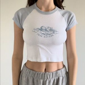 Brandy Melville Heaven Sent Graphic Ribbed Cropped Baseball Tee